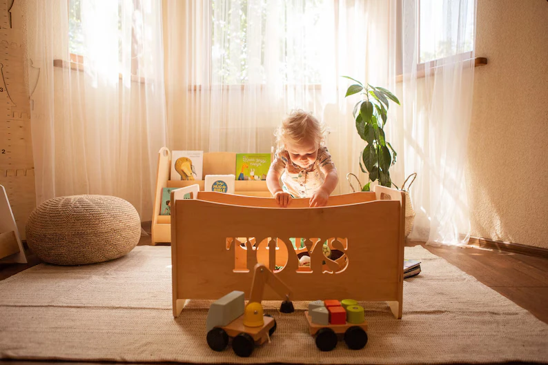 202407 Montessori furniture, Toys organizer, Boxes for toys Storage basket  baby nurseryWooden toy box for toddler playroo