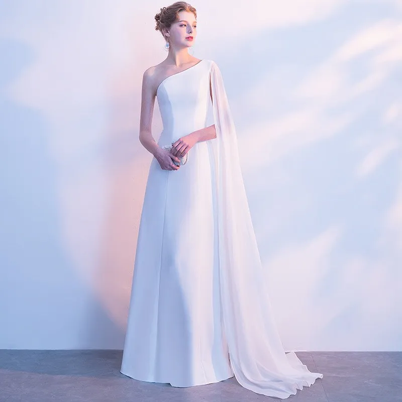Women party white one-shoulder formal elegant long evening prom dresses