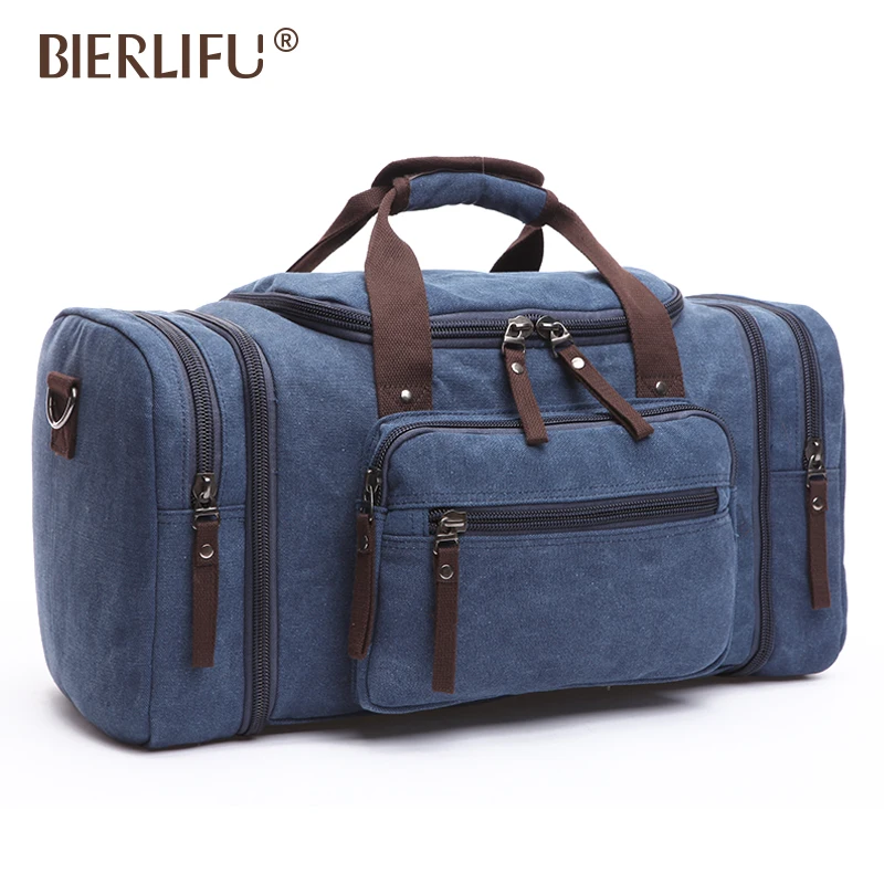 Large capacity cotton canvas carrying luggage bag weekender sport travel bags men overnight duffle bag