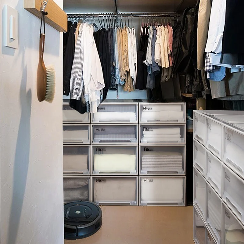 TENMA Plastic White Expandable Wardrobe Stackable Drawer Storage Organizer Stacking Drawer Cabinet Floor-standing Storage Box