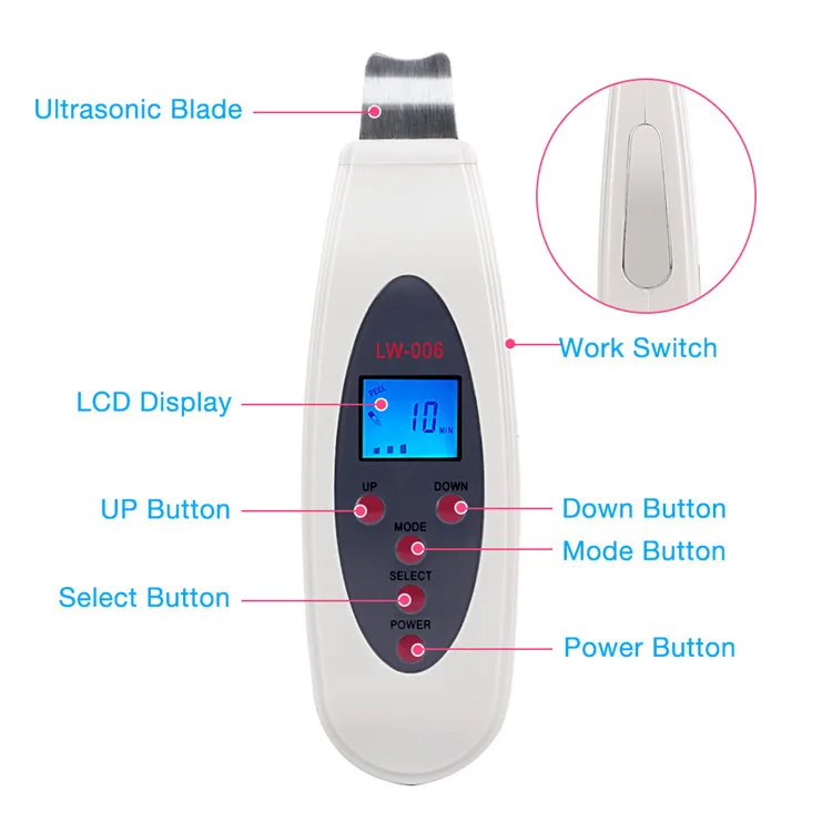 Portable electric facial dead skin peeling machine professional sonic face cleaning spatula LCD ultrasonic skin scrubber