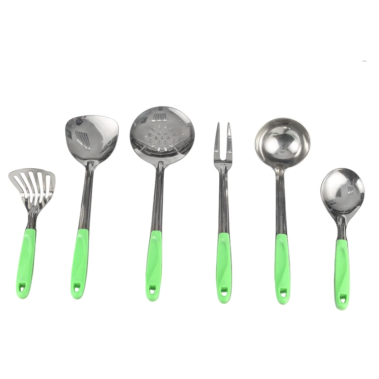 
Stainless Steel Household Kitchenware Solid Color Plastic Handle Material Classic 6-Piece Stainless Steel Kitchenware Set 