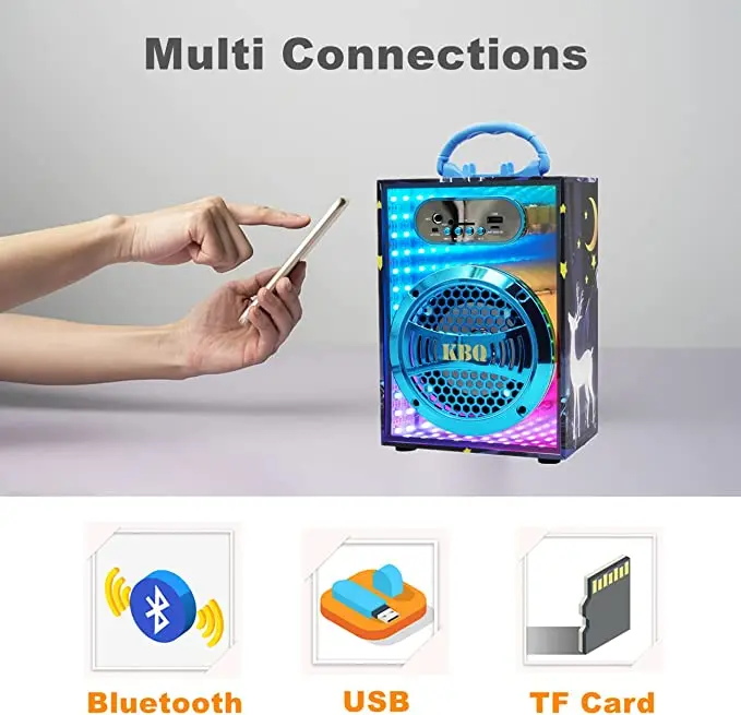 Bluetooth Karaoke Machine Mirror Surface Wooden Wireless Singing Speaker with 2 Microphones for Kids and Adult