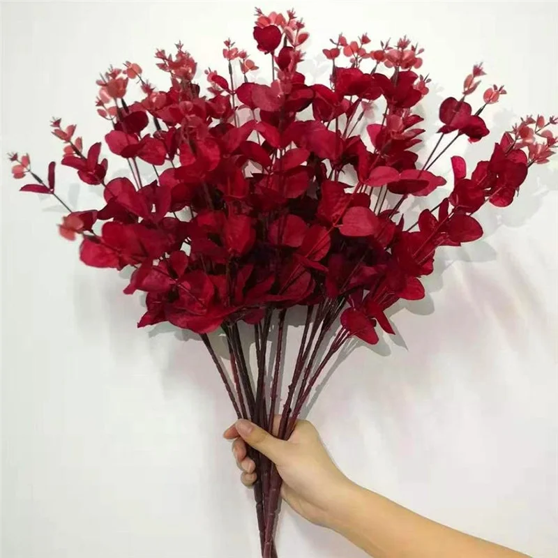 Handmade Artificial Flower Faux Silk Eucalyptus Real Touch Leaf Centerpiece Stems