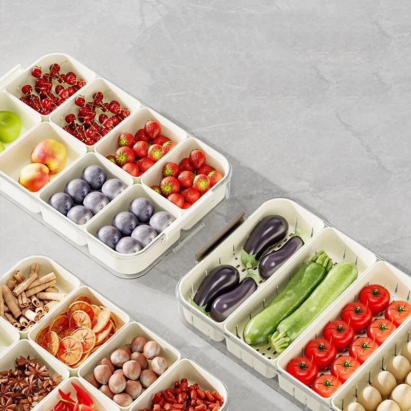 hot sell 8-Grid Divided Portable Snackle Box Container Food  stackable storage organizer with small round handle