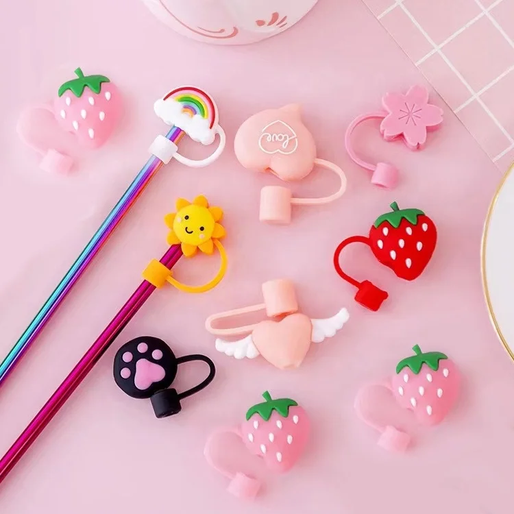 manufacturer custom cartoon cute reusable silicone straw dust tips covers caps silicone straw topper
