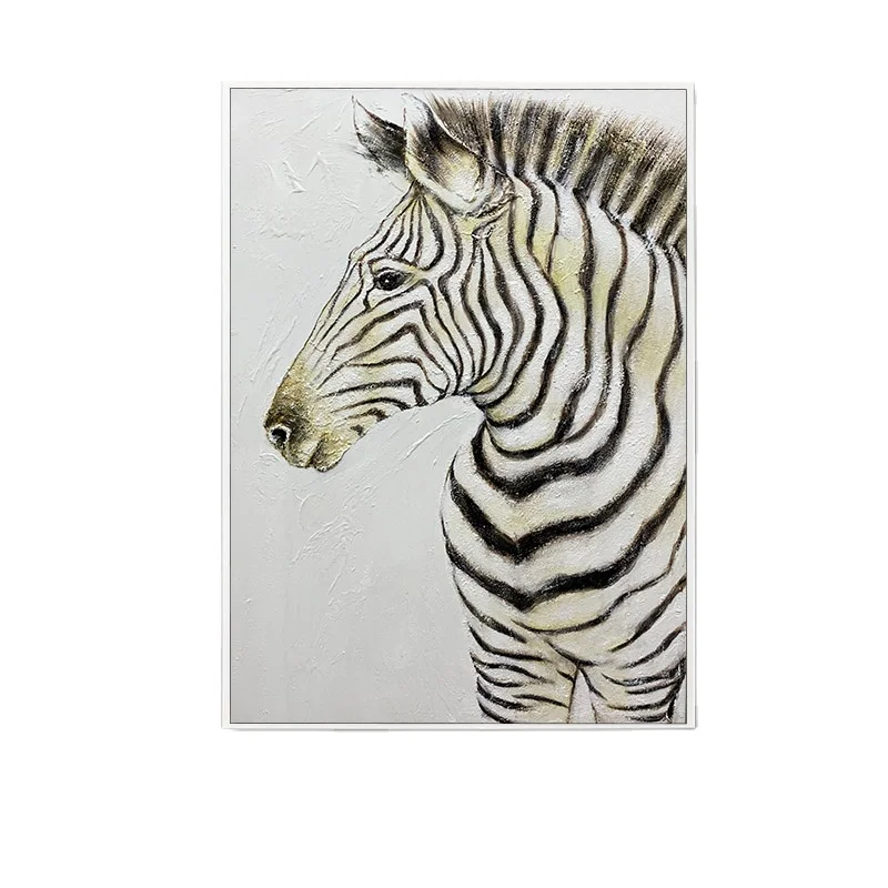 Modern Animal Oil Paintings 100% Handmade Zebra Canvas Painting for Home Living Room Decor 50*75cm/20*30inch
