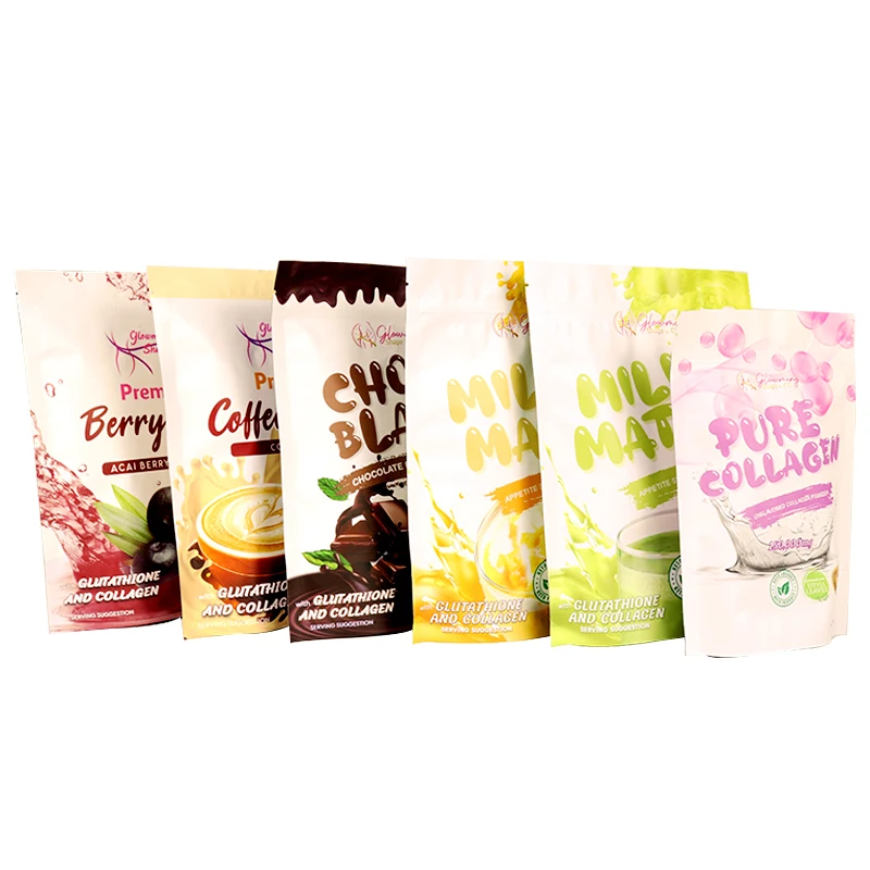10 Sachets Custom Resealable Aluminum Foil Stand Up Pouch Berry Juice Drink Protein Powder Packaging Plastic Bag With Zipper