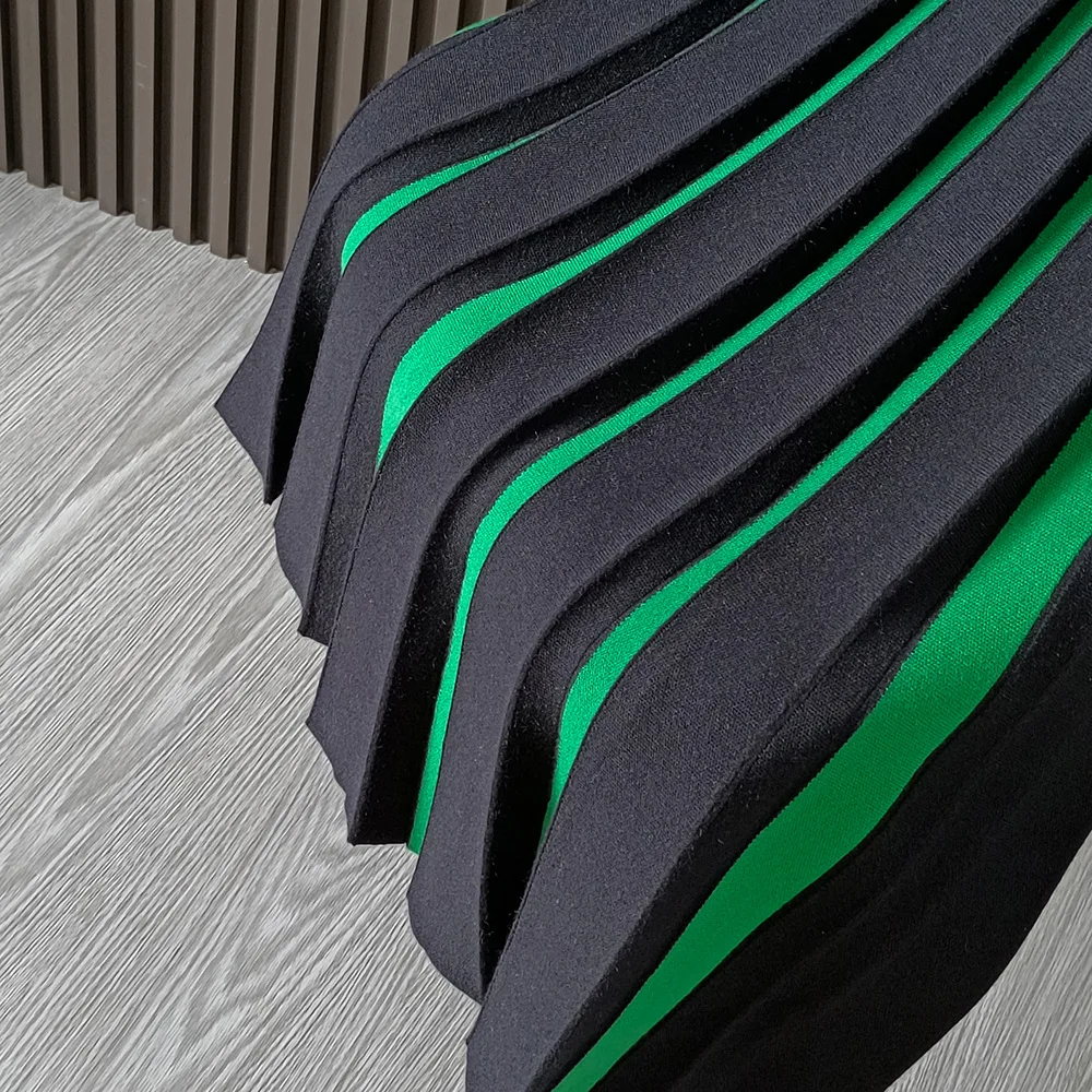 Autumn and winter knitted A-line skirt Womens Skirts Ladies Color blocking Mid length pleated skirt