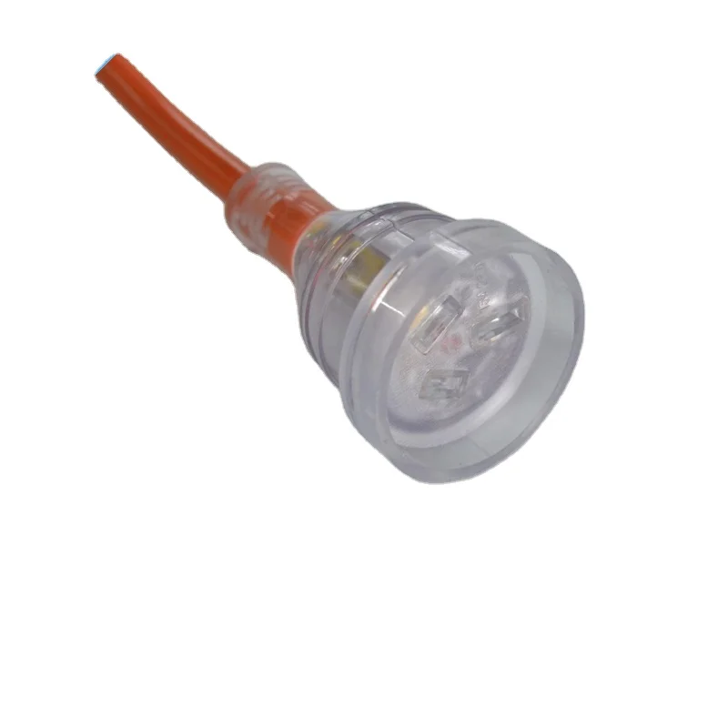 AU orange power extension cord with transparent plug and socket