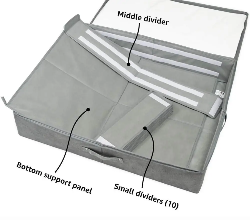 
24 Pairs Adjustable Dividers Underbed Shoes Box Under Bed Shoe Storage Organizer 