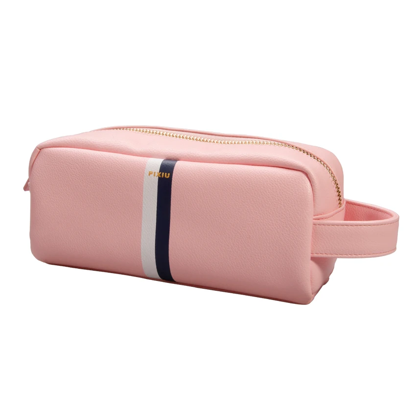 Women Pink PU Leather Quilted Travel Toiletry Bag lagy makeup bag