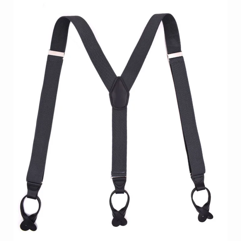 HZO-22036 Suspender 6 Clips Mens Braces Black Belt Button New Suspenders For Men