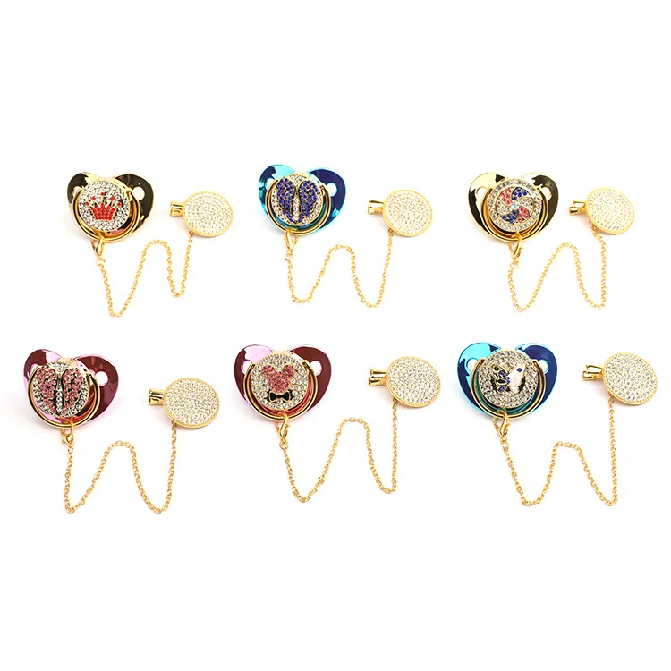 2024 fully-drilled New Baby Pacifier Rose Gold Bling Teether BPA Free Newborn Silicone Pacifier Baby Soother Nipple wholesale