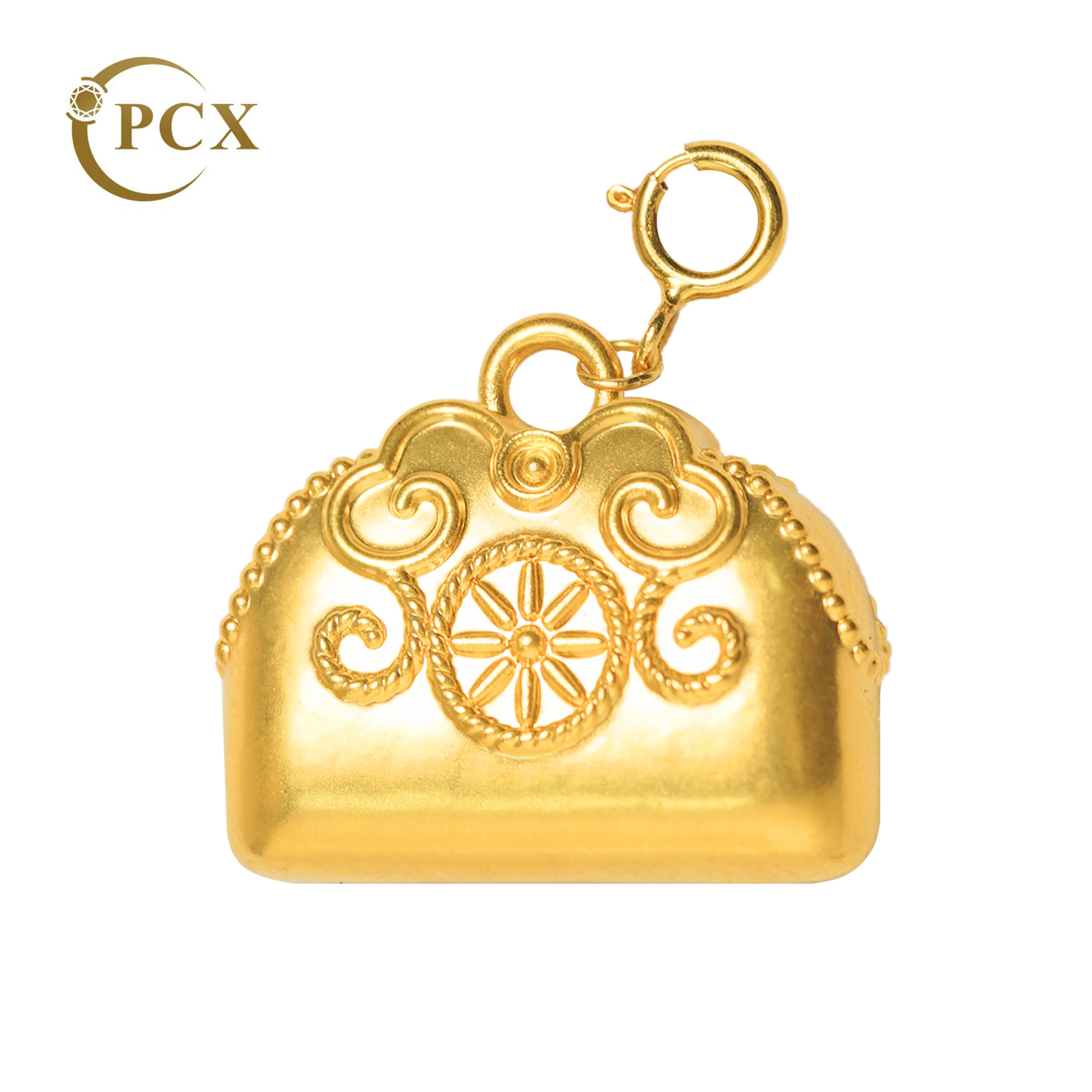 PCX Jewelry Real 18k Gold Necklace Pendant Bag Lock-shaped Pendant Yellow Gold Pendant DIY Necklace Bracelet charm accessory