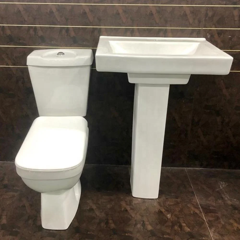 Dual / Single Flush Two Piece Water Closet and Cistern Wash Down Toilet Seat and Pedestal Wash Basin Set from Vistaar Brand Ind.