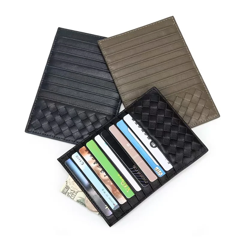 Wholesale Sheep Leather Card Wallet for Couple 18 Card Slots Large Capacity Cash Coin Storage Long Purse Luxury Braided Design