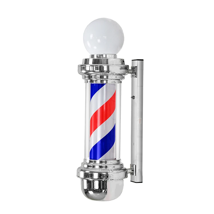 Top Chrome Plate Salon Sign Barber Lamp Custom Barber Pole Outdoor Waterproof Spinning Stripes Hair Salon Barber Shop Sign Pole