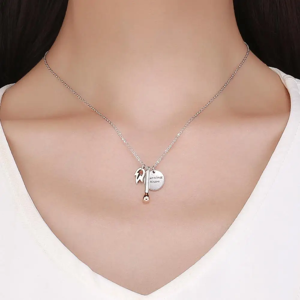 BAGREER SCN269 Personalized Silver Letter Burning hope match shaped Initial round pendant necklace alphabet graduation gift