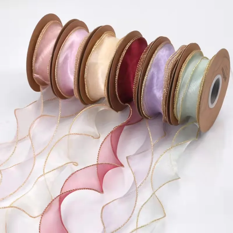 Wholesale Cake decoration edge fishtail yarn ribbon material bouquet Ribbon floral ribbon wavy edge decoration