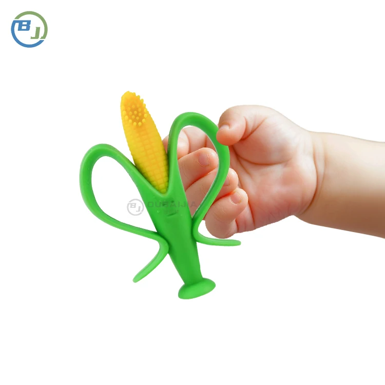 OBJ Amazon sells food grade silicone soft toothbrush corn teethgum grinding teeth newborn soft toothbrush 0-3 years old baby