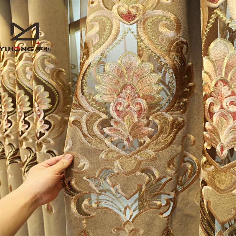 Luxury European style jacquard fabric curtain with valance