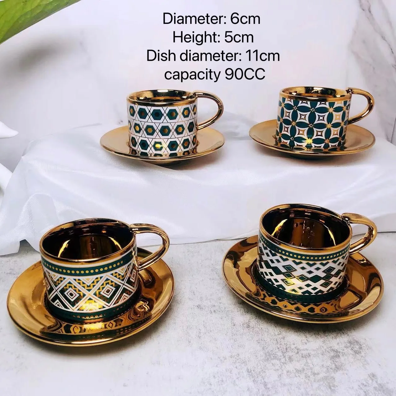 Wholesale 90 Ml Luxury Western Coffee Cups Gold Pattern Totem Milk Tea Mugs Porcelain Luxury