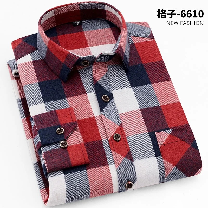 Classic man casual plaid shirts vintage long sleeve cotton checkered men shirt