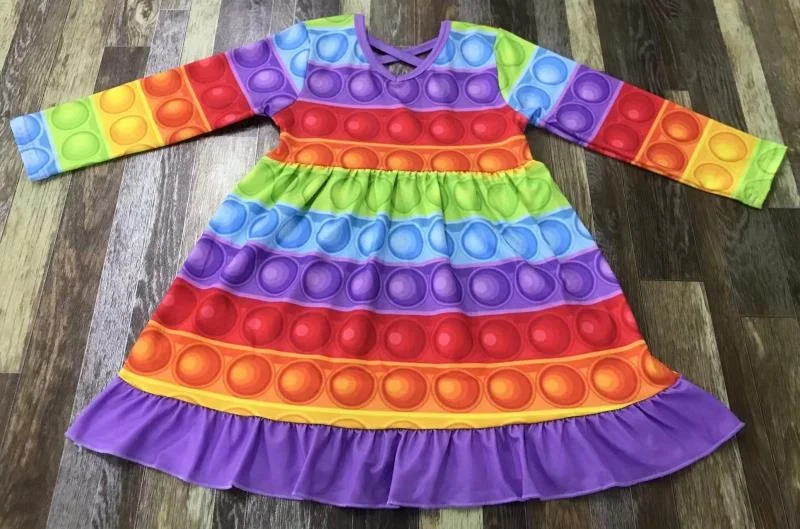 Оптовая продажа изысканное милое и удобное цветное платье с длинным рукавом для девочек