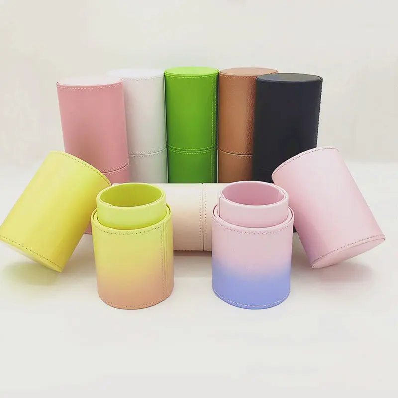Empty Cylinder Pvc Pu Leather Silicone Pen Holder Custom Travel Portable Cosmetic Brush Storage Box Bag Makeup Brush Set Holder