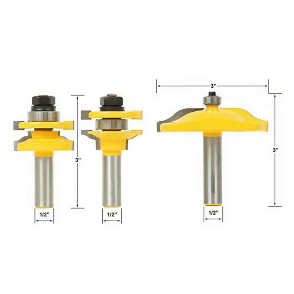 Поднятая панель для вырезания гребней и 1/2in хвостовик двери шкафа деревообрабатывающие фрезы 3 предмета в комплекте