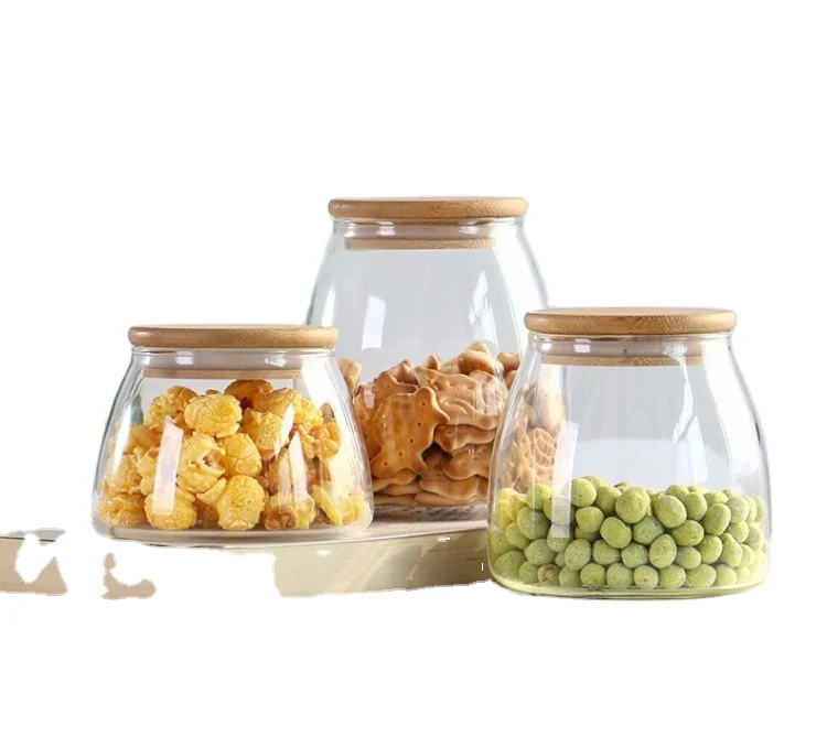 Custom Wholesale Clear Glass Jar Bamboo Lid Glass Container With Wooden lid