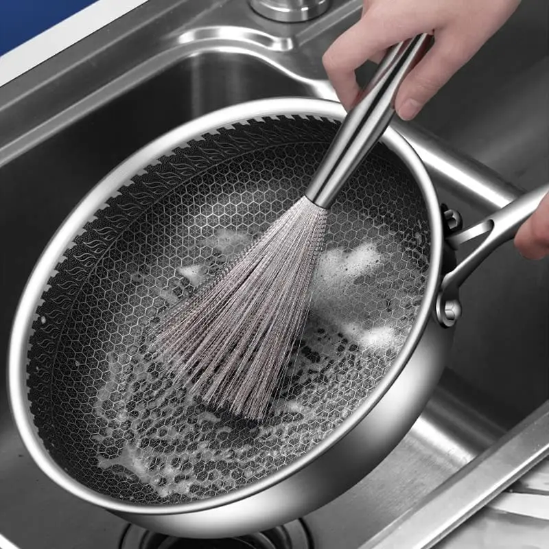 Stainless steel kitchen accessories washing scrub brush Pot pan Brush with Handle