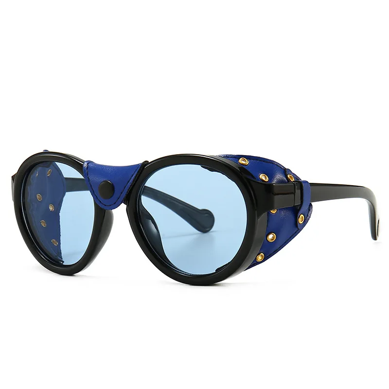 2020 Fashion Vintage SteamPunk Style Cool Sunglasses Leather Side Shield Brand Design Sun Glasses Oculos De Sol 0046