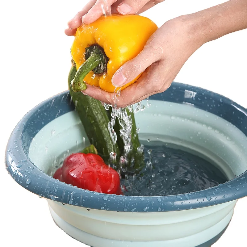 Kitchen Accessories bathroom hand wash basin vegetable and fruit Foldable Round Silicone Plastic Wash Basin