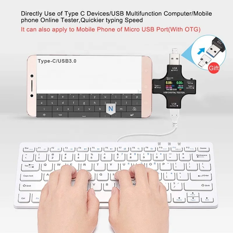 Мультиметр 2 в 1 измеритель напряжения и силы тока с цветным ЖК-дисплеем разъемом USB Type-C PD