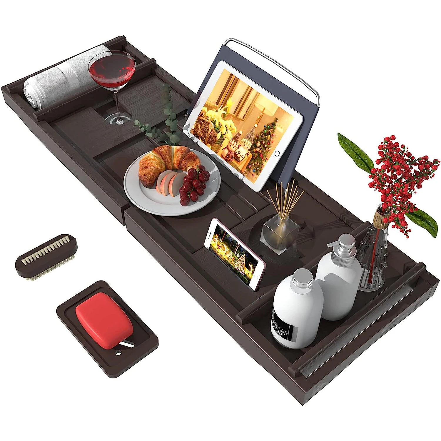 Bathtub Caddy Tray for Luxury Bath Bamboo Waterproof Expandable Bath Table Ove