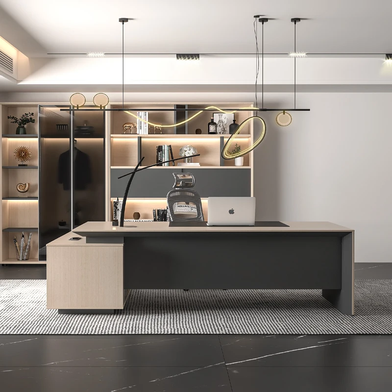 Modern Office Furniture L Shape MDF Melamine Wooden Manager Executive Desk