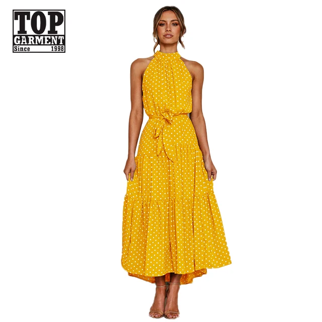 Summer Long Dress Polka Dot Casual Dresses Sexy Halter Strapless Sundress Women Vacation Clothes