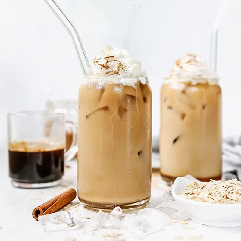 16oz Beer Glasses Tumbler Cup Can Shape  Glasses Iced Coffee Glass Iced Tea  With Bamboo Lids for Soda Cup