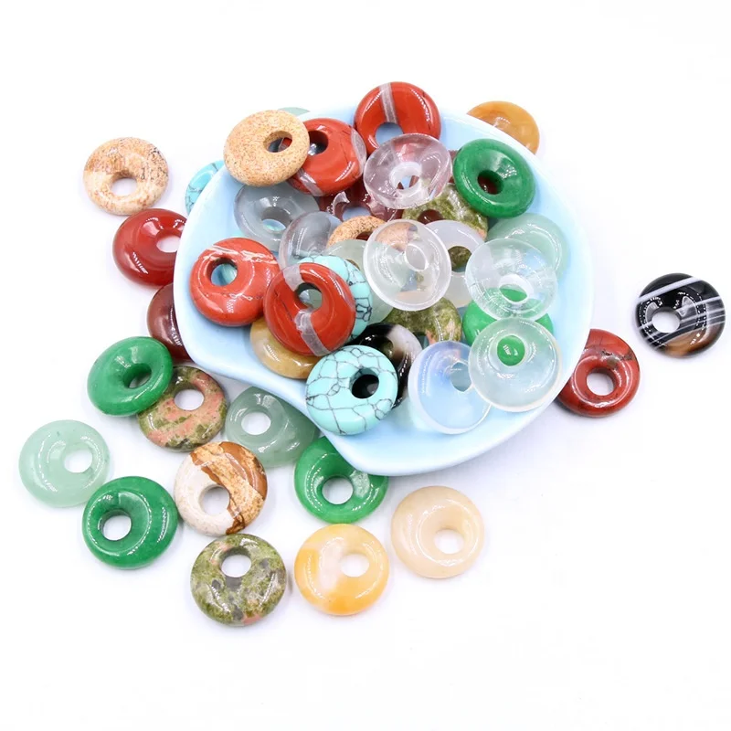 Natural Stone Pendant Side Hole White Jade Safety Buckle Pendant DIY Necklace Bracelet Accessories