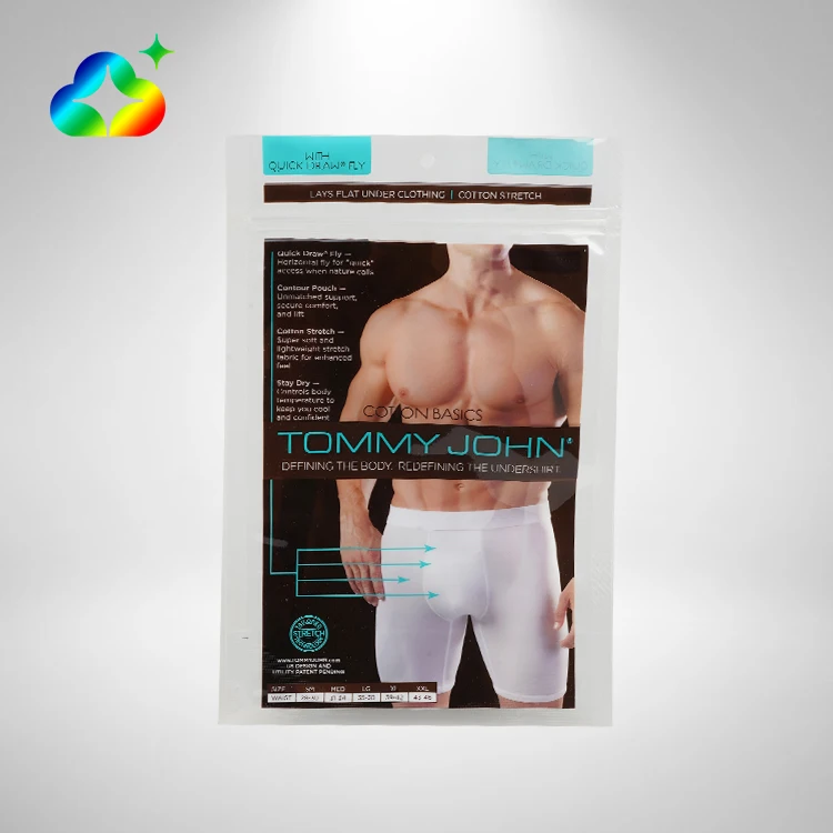 Wholesale Custom Brand Logo Printed Bopp Plastic Ziplock Bags Resealable Security Underwear Packaging for Shoes and Clothing