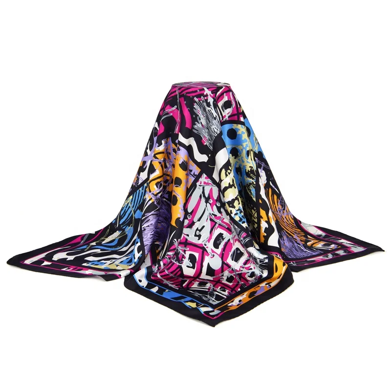 Custom Print Silk Scarves Luxury Custom Printing Design 100% Mulberry Silk Scarf 90*90 Silk Scarf for Women