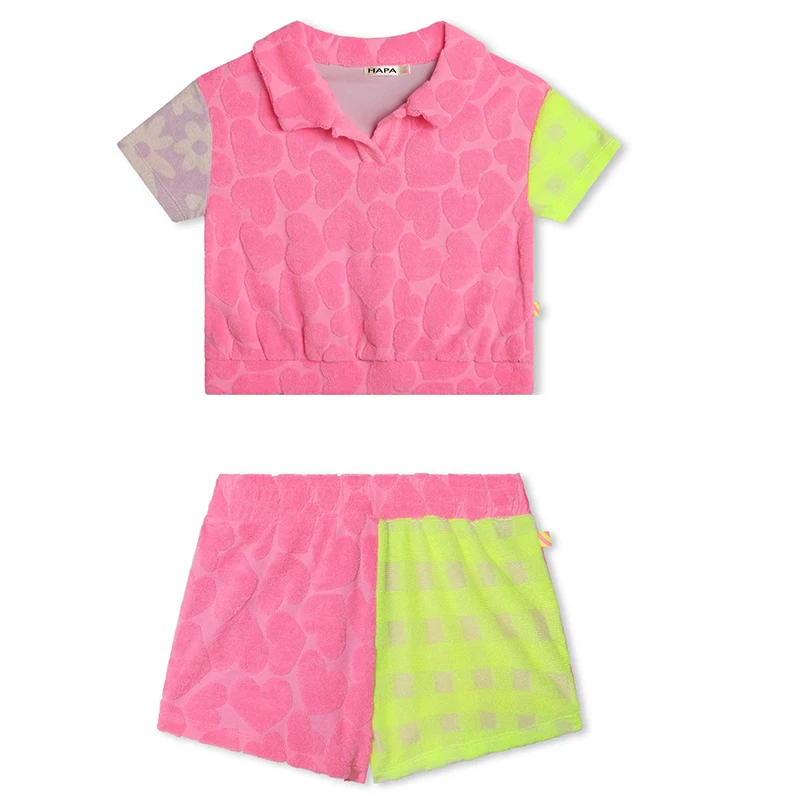 Custom Kids Two Pieces Flocking cloth Soft Outfits Girl Casual Wear Girl Clothing Set