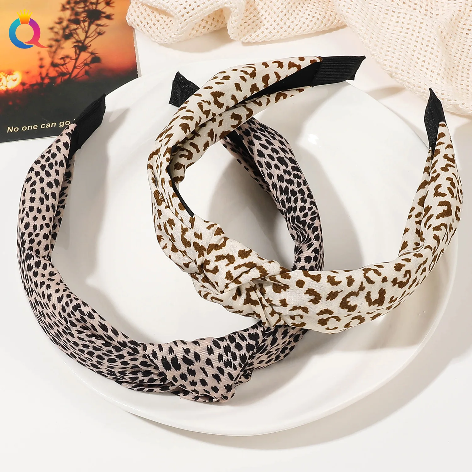 Korean Headband Hair Accessories Solid Color Fabric Knotted Headdress Retro Leopard Print Wide Brim Outgoing Hair Band For Girls