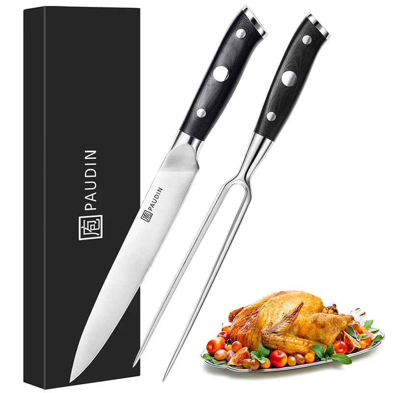 Professional 7 Inch High German Steel With G10 Fiberglass Handle BBQ Meat Fork Kitchen Chef Knife Set