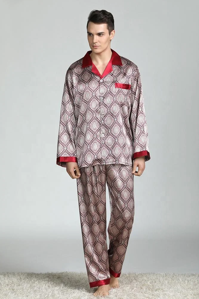 Wholesale long sleeve silk pyjamas Luxurious satin men pajamas sets plus size nightgown for men