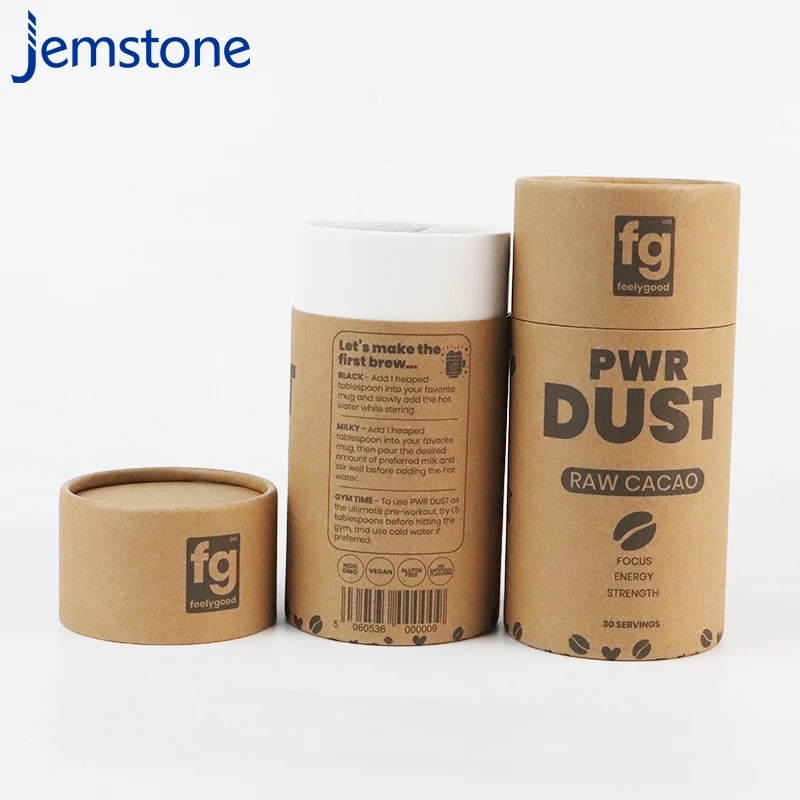 Custom Printing Tube Box Powder Food Can Biodegradable Packing Package for Cocoa Coffee Sugar Snack