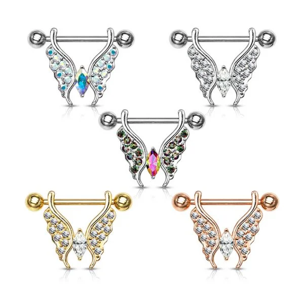 Wholesale 316L Stainless Steel Nipple Jewelry butterfly and marquise crystal Nipple Ring for Women