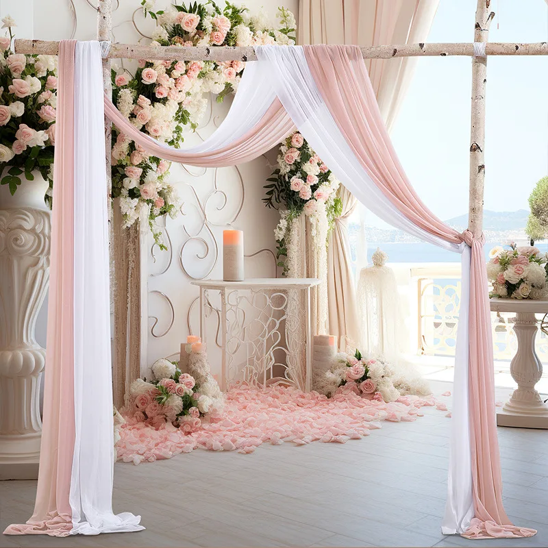 2 PCS Chiffon Gauze Curtain Ceiling Background Cloth for Wedding Photography Wedding Decorations Roof Curtain Background Cloth